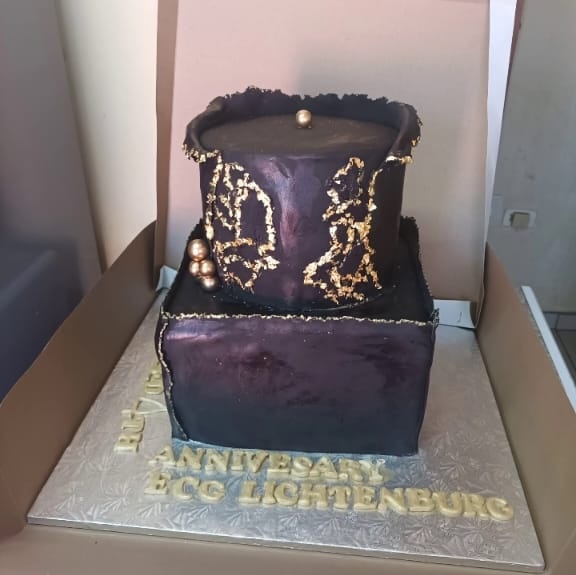 Purple black and gold two-tier anniversary cake in Lichtenburg by Bridge Angels Treats